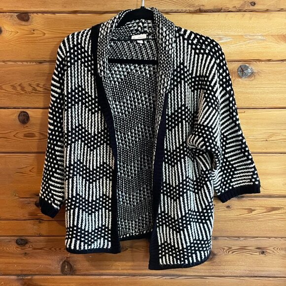 Gap Chevron Knit Open Front Oversized Cardigan Sweater Wool Alpaca Black White - Picture 7 of 8